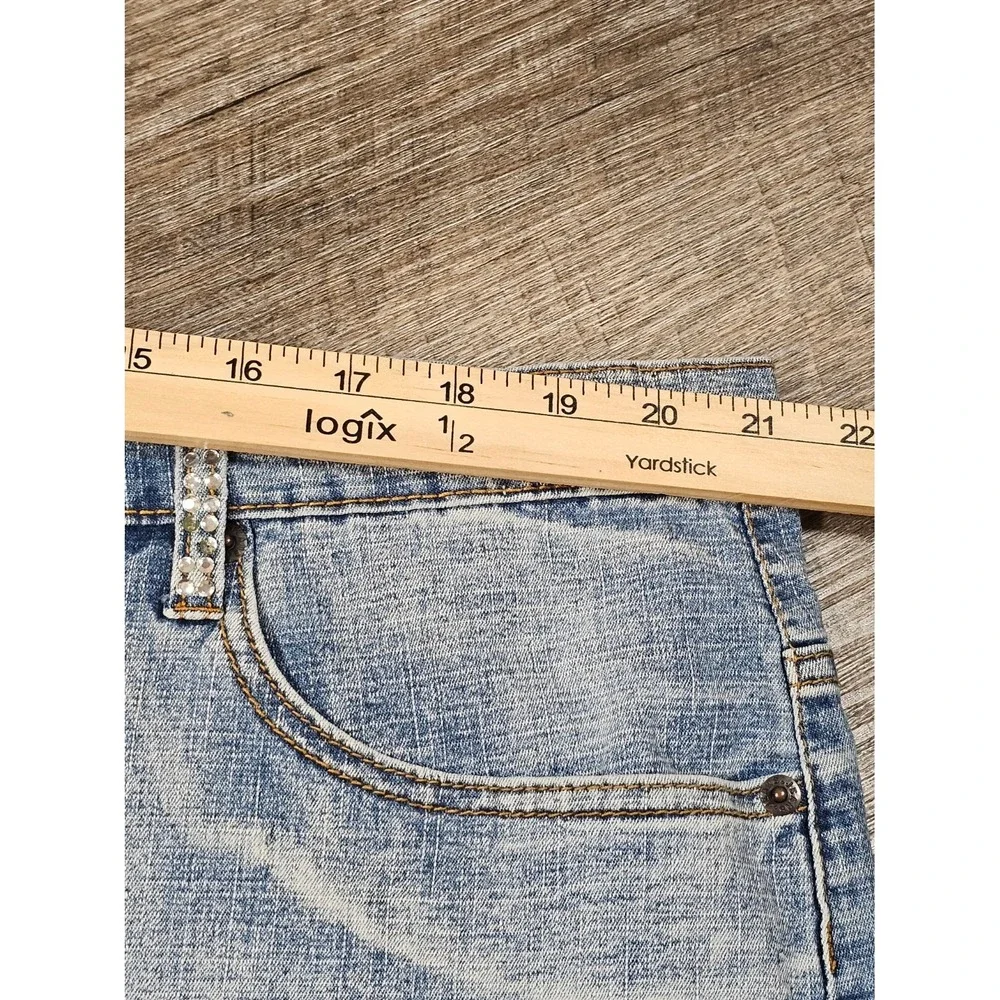 NEESO Premium Jeans Light Wash Rhinestone Denim Mini Skirt Plus Size 22 Y2K